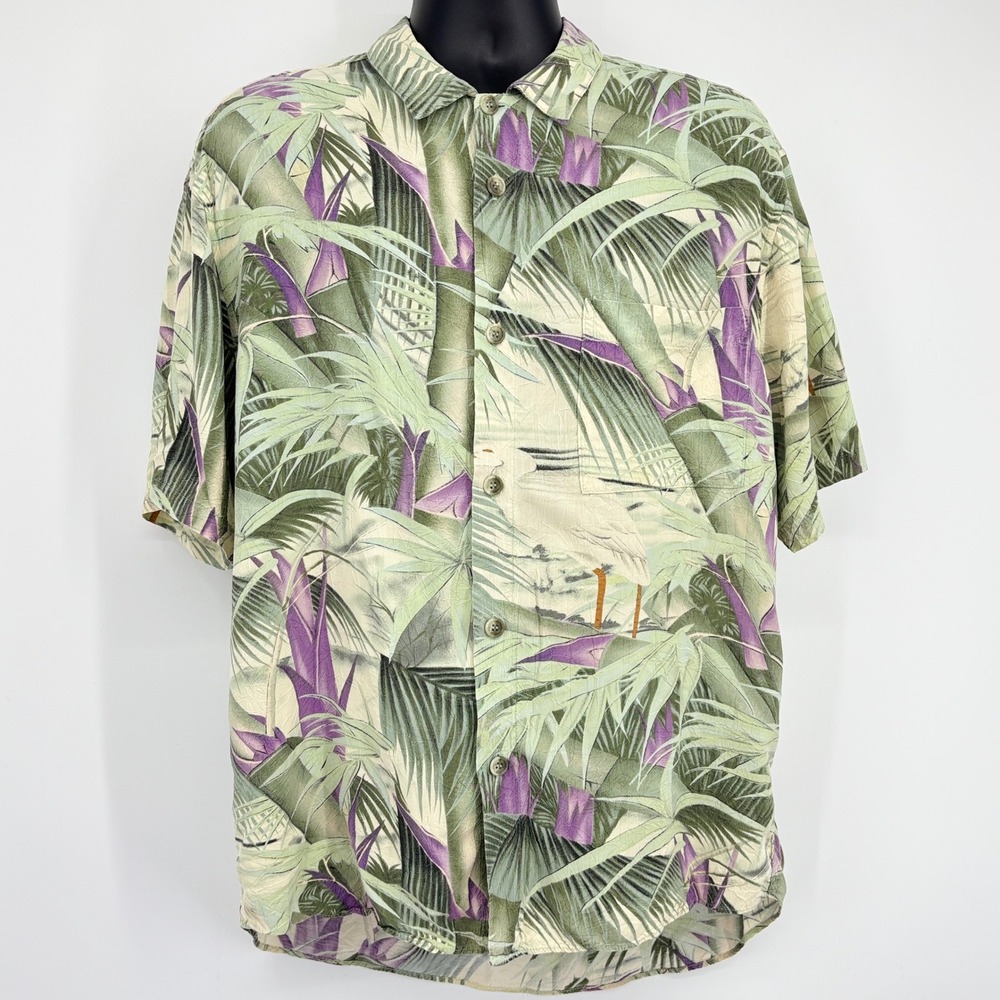 Vintage Jams World Tropical Crane Hawaii Camp‎ Shirt LG Vacation Resortwear